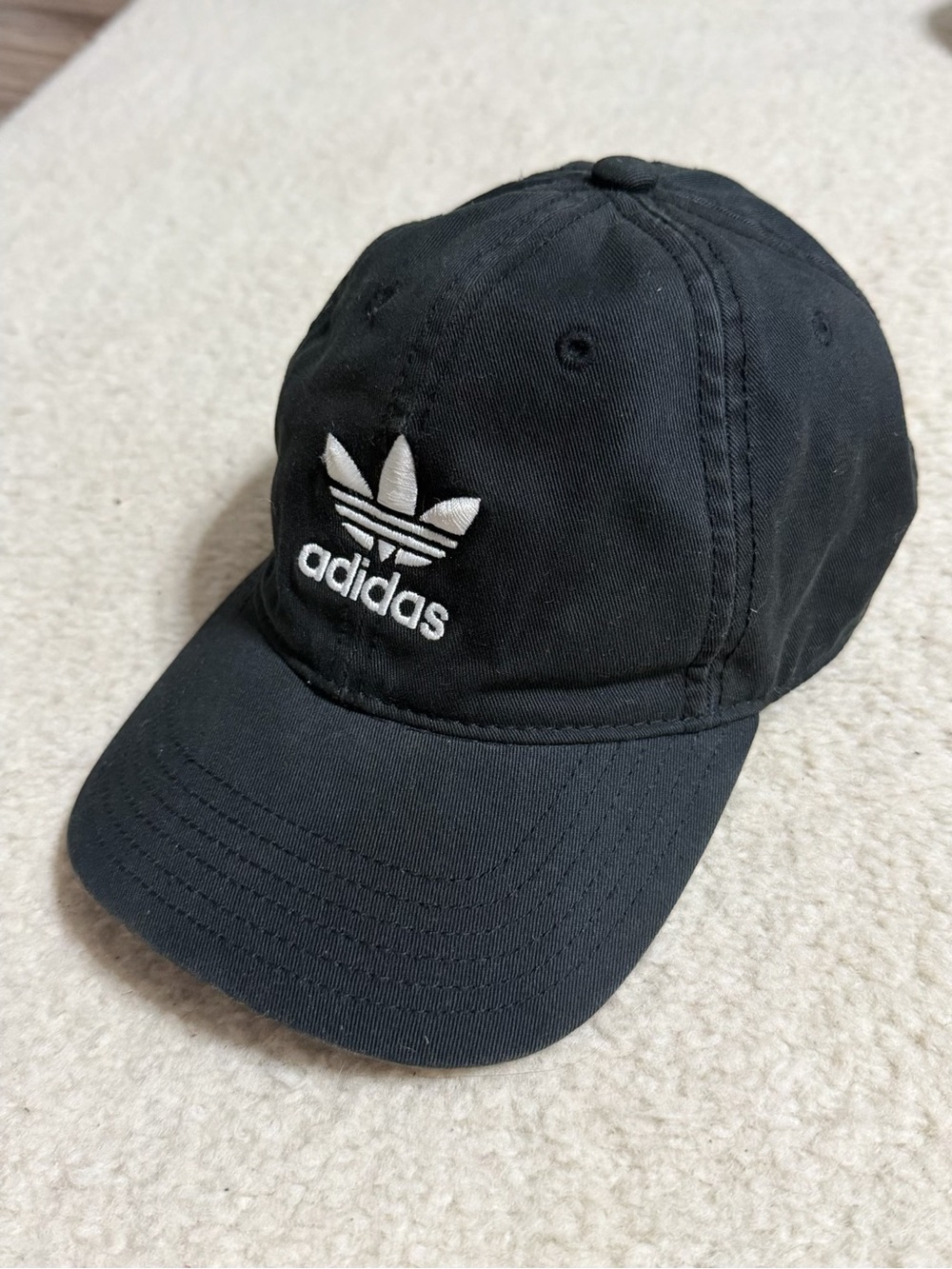 adidas Black Trefoil Logo Baseball Cap Hat - Picture 2 of 5
